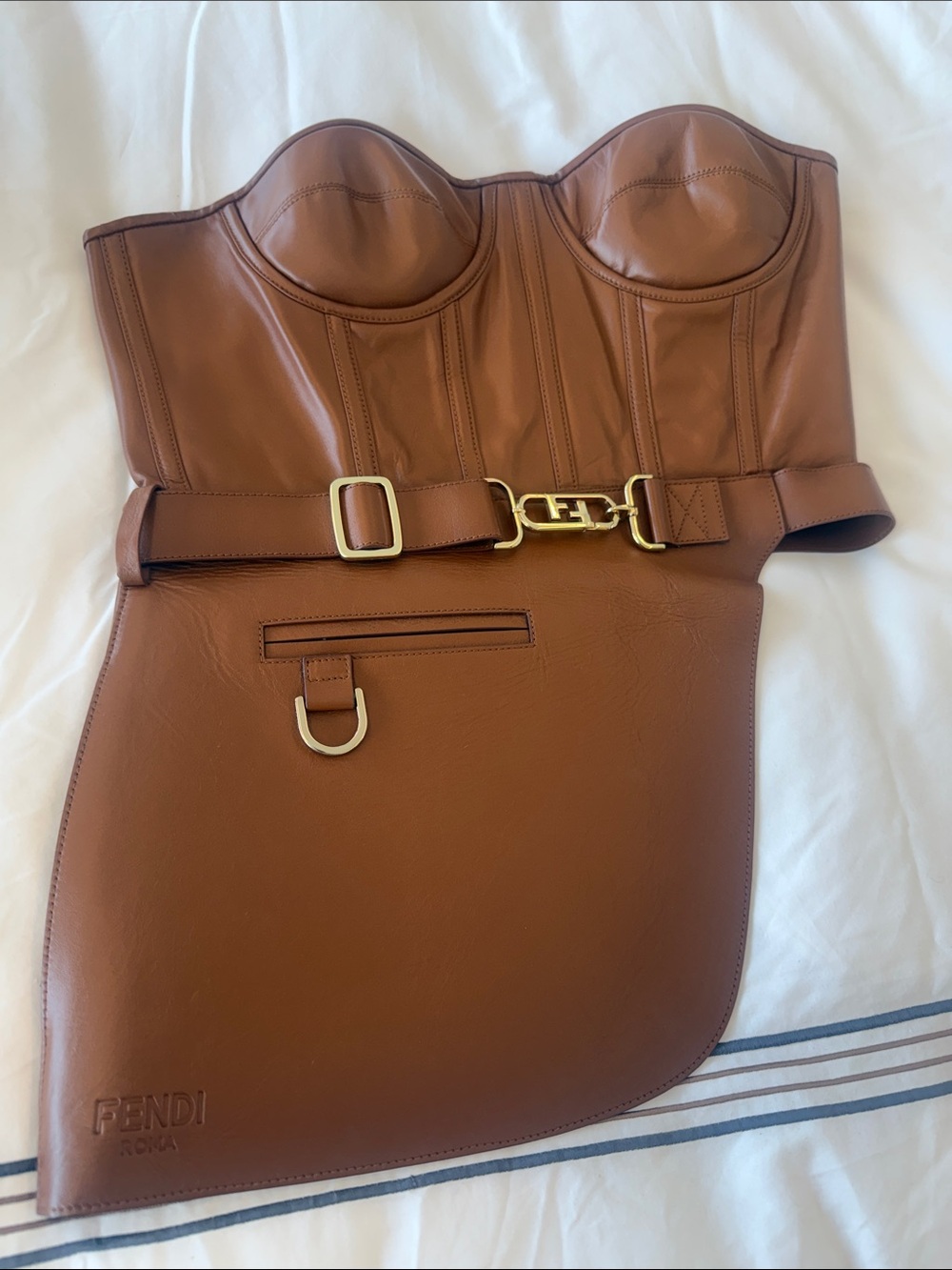 Fendi Cognac Leather Bustier with Gold Hardware